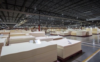 Clean, modern Tempur-Pedic factory with Tempur material