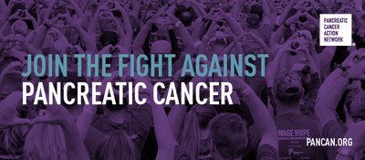 Purple image with text stating Join the fight against pancreatic cancer.png