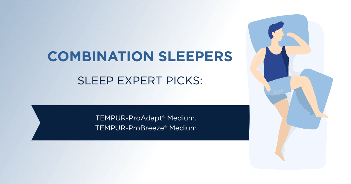 A graphic showing a combination sleeper listing the best mattresses suited for that position