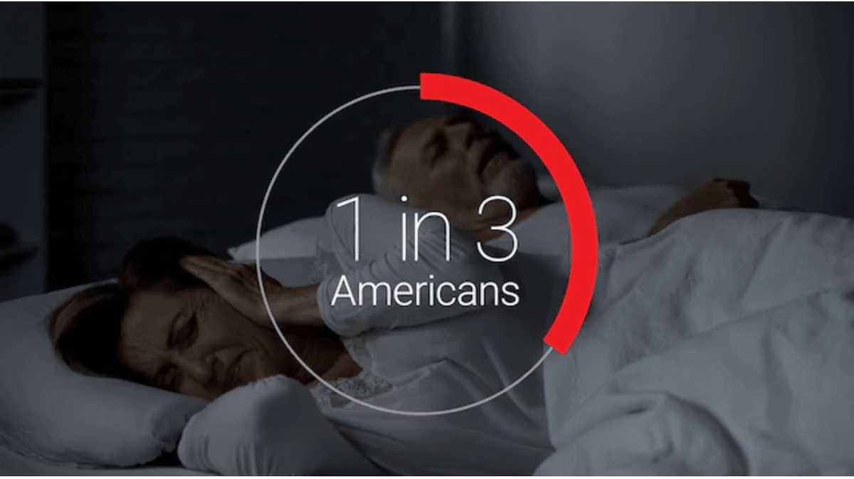 restless sleeping couple, graphic saying 1 in 3 Americans